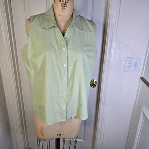 Green Sleeveless Button-Up Top Poly/cotton XL‎